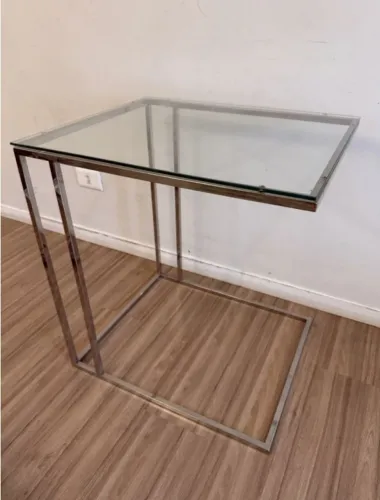 Mesa Lateral SIERRA em Vidro e Aço Inox - Design Moderno | Preço Promocional