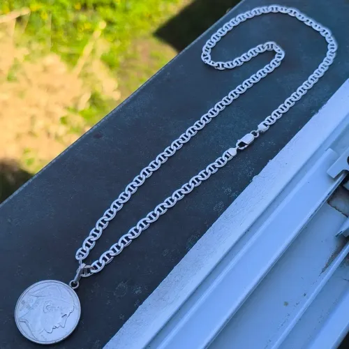 Corrente de prata 925 modelo gutti e pingente de moeda de prata, peça única, faço Olxpay