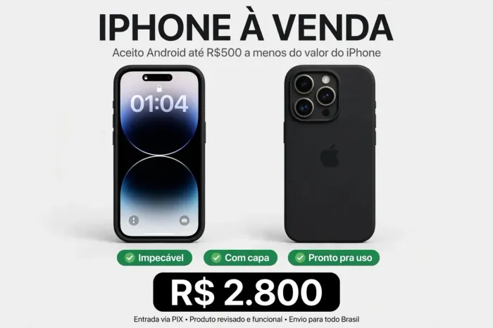 iPhone 14 Pro - Space Black - Impecável + Capa - Aceito Android como parte na troca