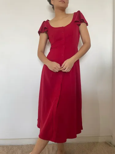 Vestido Vermelho Midi Botões Tam P