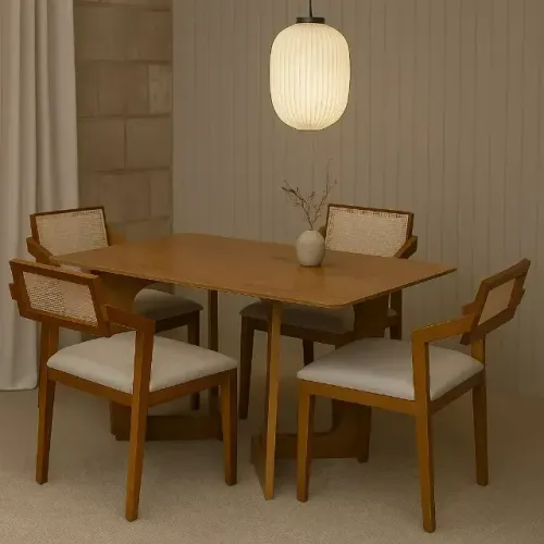 Mesa de Jantar Dubai 160x80cm Sem Vidro com 4 Cadeiras Berlim Hr em Linho Cel Móveis