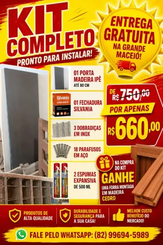 Porta lisa cor ipê + 1 fechadura Silvania+3 dobradiças inox + 2 espumas expansivas