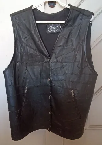 Colete de couro legítimo motociclista