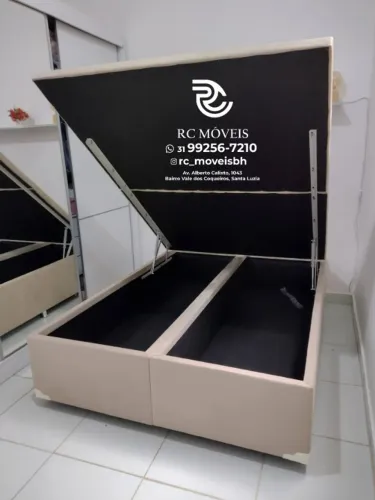 Cama box Baú Super King 1.93x2.03 Bipartido Blindado com Pistão a Gás - Montagem Inclusa