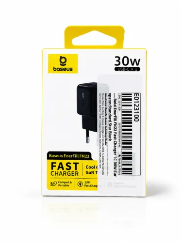 Carregador turbo Baseus 30W GaN tipo C + cabo 1M branco 100W (Novo)