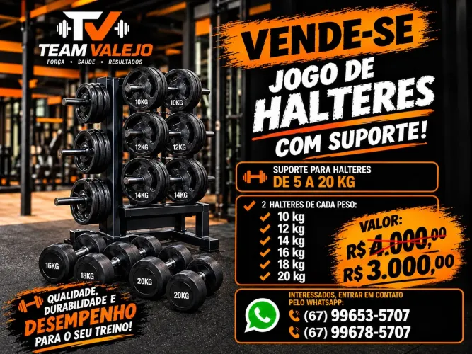Suporte e halteres de 5 a 20 kls
