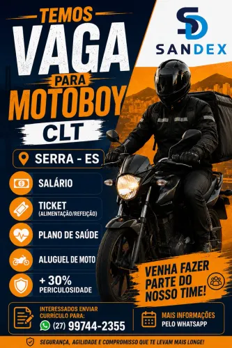 Vaga CLT motoboy na serra