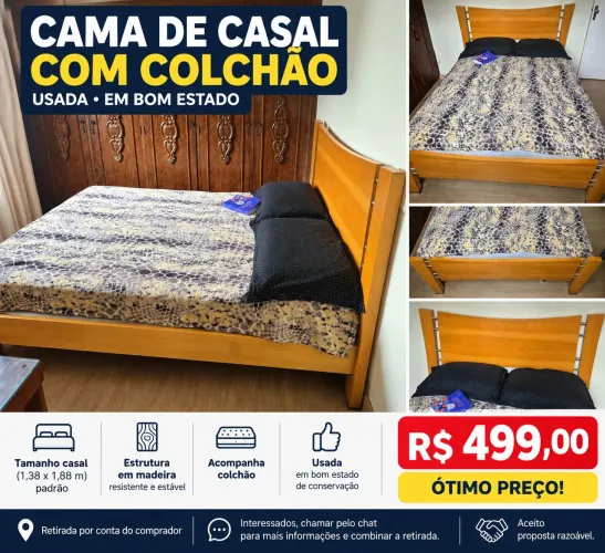 Título: Cama Casal com Colchão - Madeira
