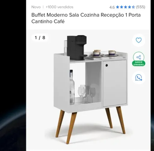 Aparador Buffet Moderno Branco 1 Porta - Compacto e Novo