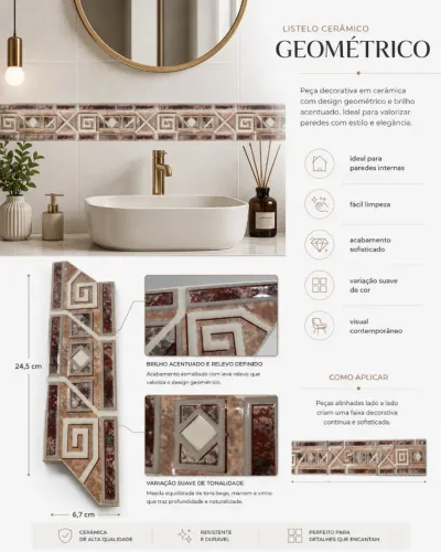 Listelo Cerâmico Portinari Bege 24,5x6,7 - Esmaltado Decorativo (Meandro/Grega)
