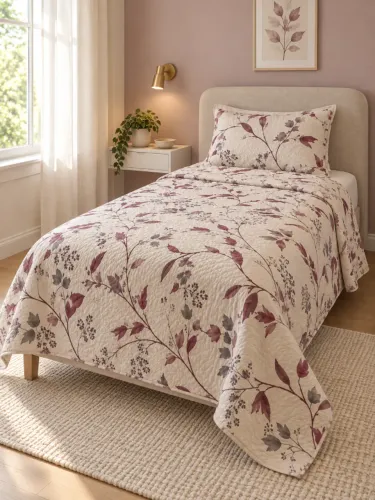 >NOVA< Colcha Solteiro Matelassê Floral Creme