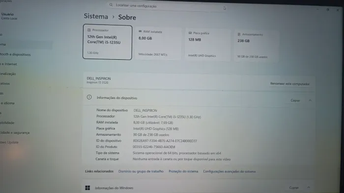Dell Inspiron i5 (12 Geração) /Mem 8 Gig /NVme2 -256 Gig