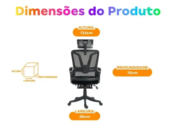 Cadeira de Escritório Presidente Giratória Reclinável Preto PRE-005 Otello