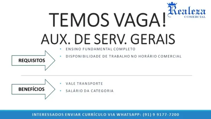 VAGA AUXILIAR DE SERVIÇOS GERAIS
