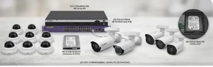 Kit CFTV IP Profissional Completo 16 Canais - Intelbras + Switch 24p + 16 Câmeras (Axis, S