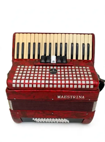 Acordeon Maestrina 48 Baixos 5 Registros Vermelho Perolado