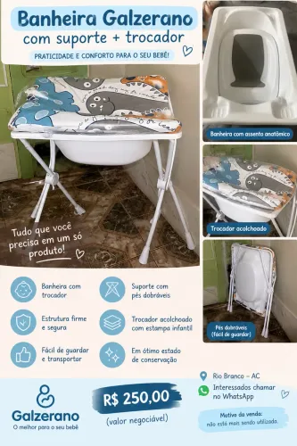 BANHEIRA GALZERANO COM SUPORTE + TROCADOR