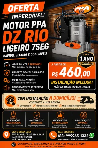 MOTOR PARA PORTÃO PPA DZ RIO 450kg LIGEIRO 7seg -VALOR COM INSTALAÇÃO JÁ INCLUSA, F0221522