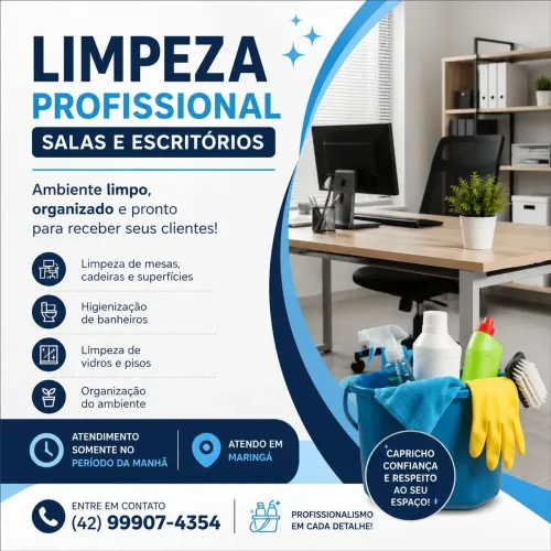 Limpeza em salas e escritórios.