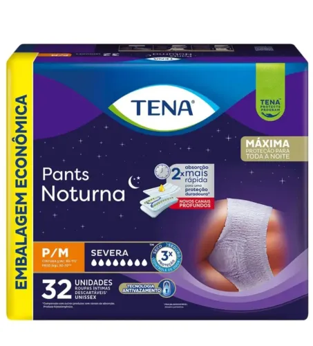 Fralda tena pants noturna P/M com 32un
