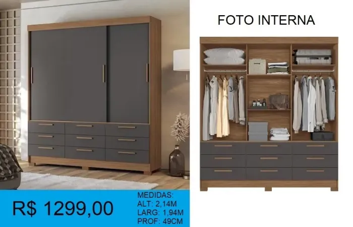 Armário portas de correr 9 gavetas entrega e montagem gratuitas