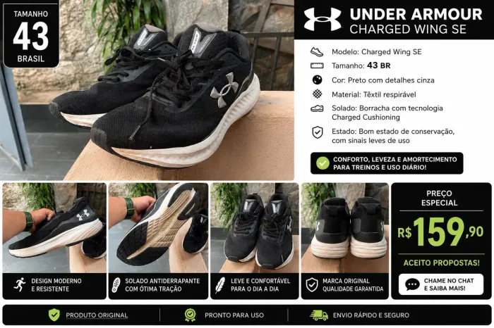 Tênis Under Armour Charged Wing SE - Tam. 43 - Preto