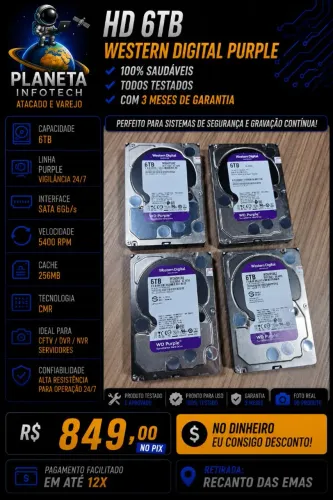 HD 6 Tb Western Digital Purple 100% saudáveis ( com 3 meses de garantia )
