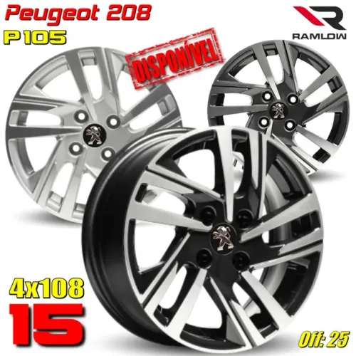 Roda aro 15 Peugeot 208 preta com diamantado 4x108 jogo novo 
