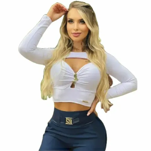 Cropped manga longa blusa com bojo sereia da terra