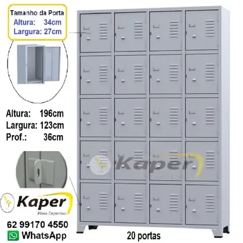 armário Roupeiro 20 portas aço cinza  escaninho ( novo )