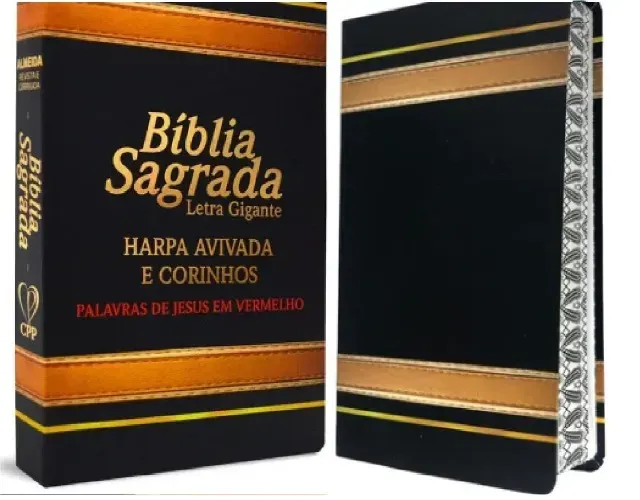 Bíblia Sagrada c/ Harpa Avivada e Corinhos Letra Gigante(ARC) Capa Luxo Lam. PretDourad