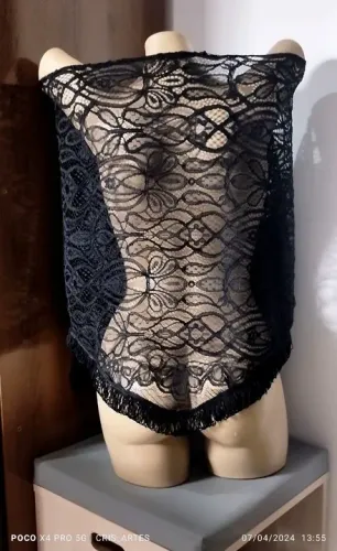 Xale renda com franja 