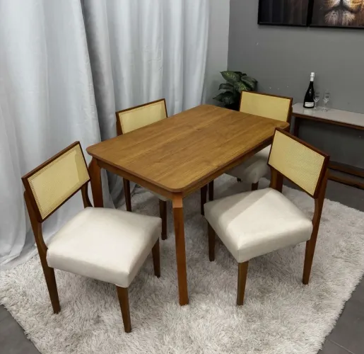 Mesa de Jantar Moderna 4 Cadeiras com Tela em Madeira p65