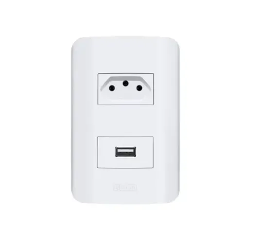 TOMADA SIMPLES 10A C/ USB BRANCO MODULAR CANOA - CANOA