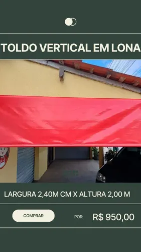 Toldo vertical vermelho recém confeccionado medindo 2.40 X 2.00m