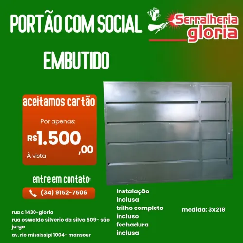 Portão Embutido com Social - Serralheria Glória