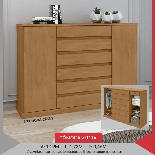 Cômoda Vedra - Amendoa Clean