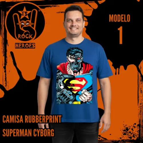 Camisa Rubberprint Superman Cyborg 100% Algodão Estampa DTF em Alta Qualidade Manga Curta