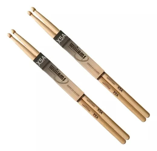 2 Pares Baquetas Williams X5a Longa Hickory Ponta Madeira
