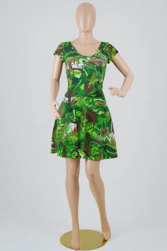 Vestido curto, estampado verde