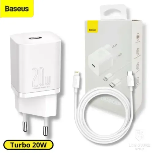 Kit Carregador Baseus 20w + Cabo Baseus 20w para iPhone (do 11 ao 14 Pro Max)