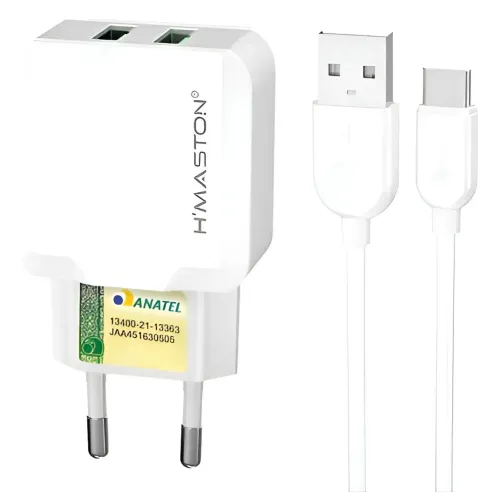 Carregador Turbo 2 Entradas Usb + Cabo Lightning Branco