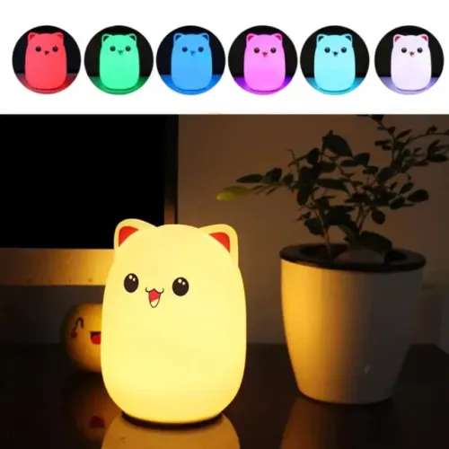 Luminária LED Ursinho Silicone Luz Noturna Infantil USB Toque Multicolor Recarregável Sens