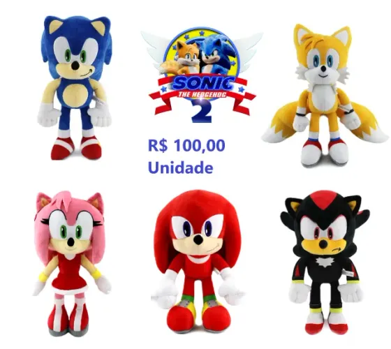 Boneco pelúcia Sonic tails shadow 30cm - Unidade R$ 100,00