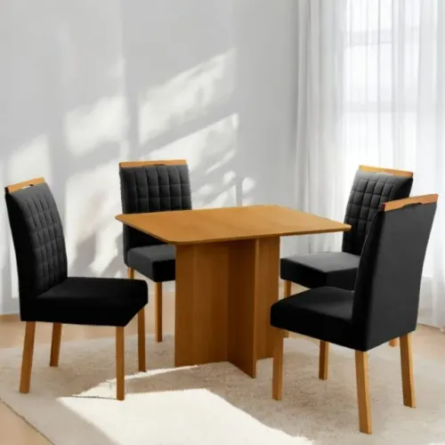 Mesa Pérola 90x90 Imbuia Mel (sem vidro) + + 4 Cadeiras Pandora 