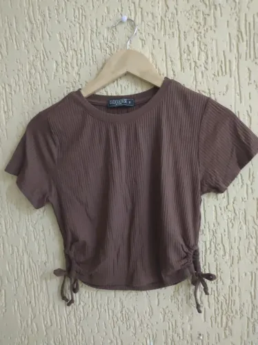 Blusa Cropped Marrom com Amarração