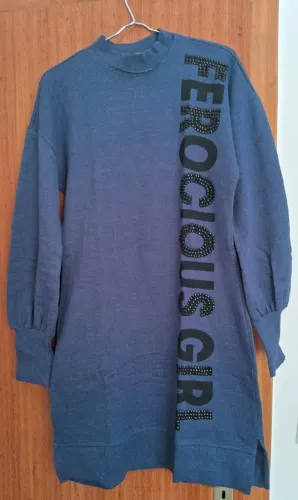 Vestido Moletom Luleg - ?Ferocious Girl? - Azul Jeans - Tamanho M