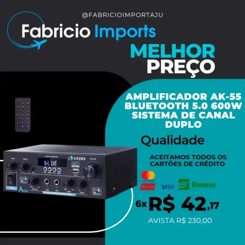 Amplificador AK-55 Bluetooth 5.0 600w sistema de canal duplo 