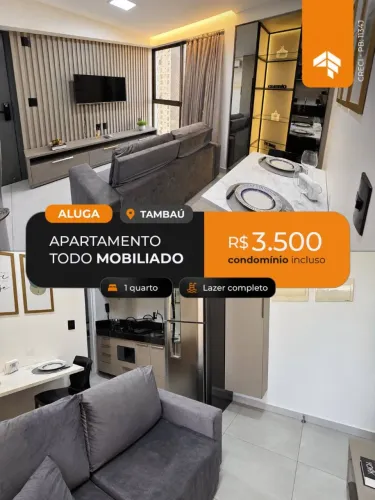 APTO C/ 1 QUARTO TODO MOBILIADO EM TAMBAU  Modernidade, Conforto e Localizacao Imbativel!