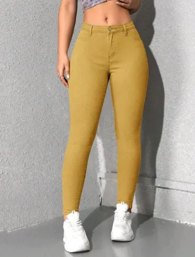 Calça Jeans Feminina Skinny - Caqui